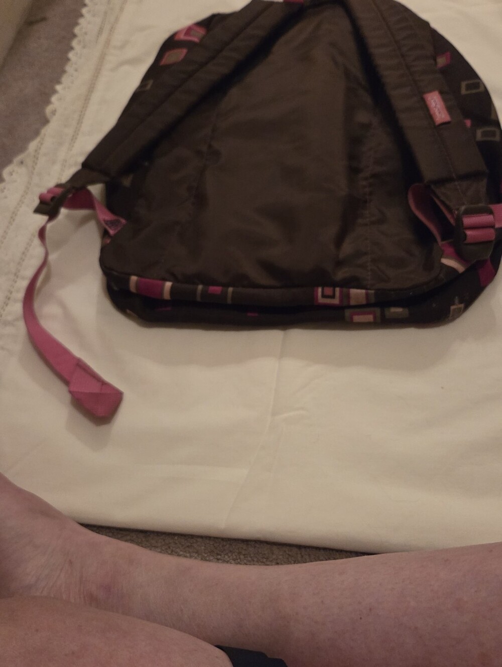 Jansport Black Backpack with Pink and Cream Geometric Squares - Picture 10 of 16